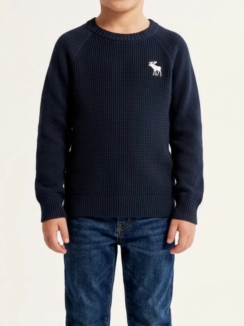 Abercrombie Kids Boys Navy Blue Waffle Crew Sweater Size 5/6 Modern Prep Classic